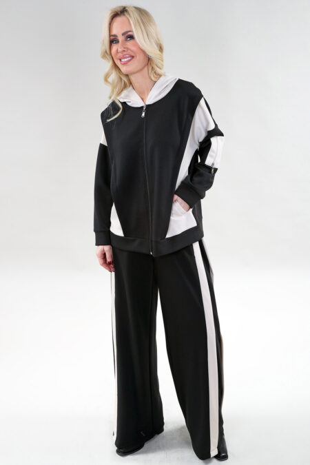 Long Sleeve Hooded Jacket Pocket on Sleeve in A/S Black beige Jacket Viscose Blend