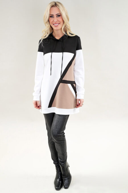 Long Sleeve Hoodie Tunic in A/S Ivory Taupe Tunic Cuba