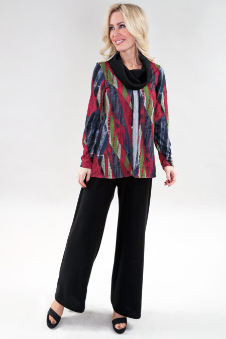 Long Sleeve Top Cowl Neck in A/S Berry multi print Top Combo Black & Print Sweater Knit
