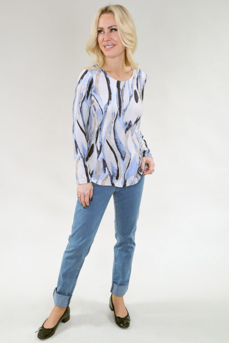 Long Sleeve Top Abstract Print in A/S Blue beige Top Abstract Sweater Knit