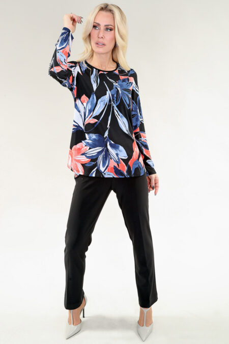 Long Sleeve Top Floral Print in A/S Black Coral Top Print ITY
