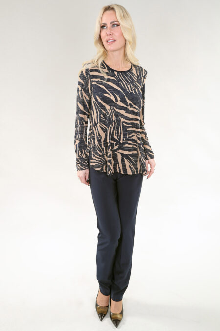 Long Sleeve Top Animal Print in A/S Tan navy Top Modal