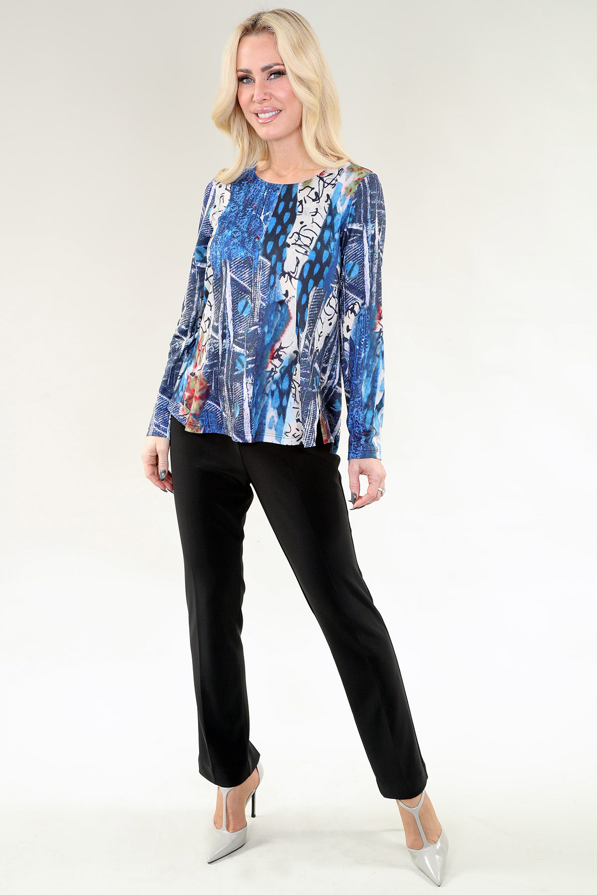 Haut à manches longues Abstrait Bleu et Blanc pattern – Imprimé Tricot, Bleu Imprimé