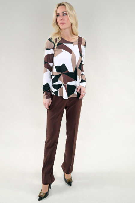 Haut à manches longues Abstrait Tacheté – Imprimé Tricot, Beige Brun