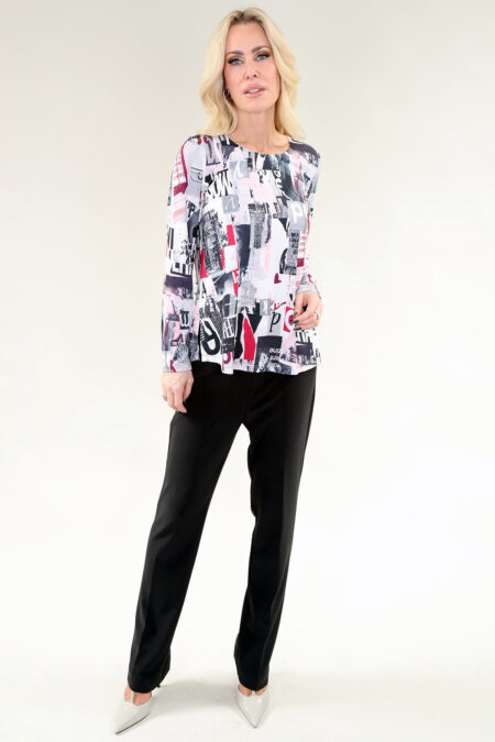 Long Sleeve Top Newspaper Print in A/S Pink grey Top Printed Knit