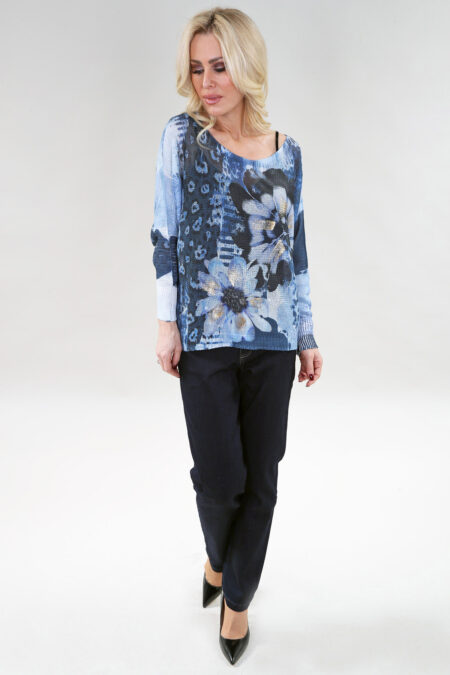Long Sleeve Sweater in A/S Navy floral Top Chenille Sweater