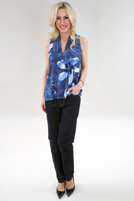 Haut sans manches col en V – ITY Imprimé, Marine Floral
