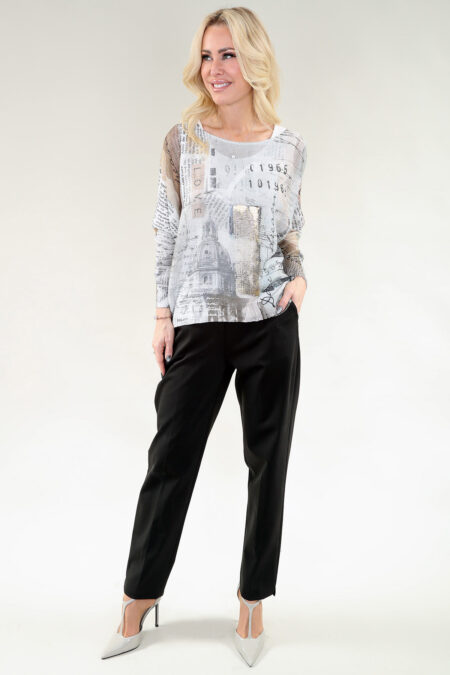 Long Sleeve Sweater in A/S Grey gold Top Chenille Sweater
