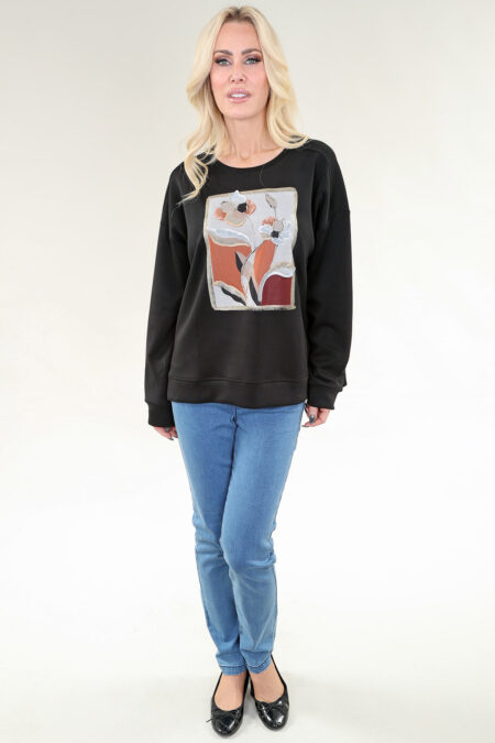 Long Sleeve Layered Sweater 3D Floral in A/S Black Top Cotton