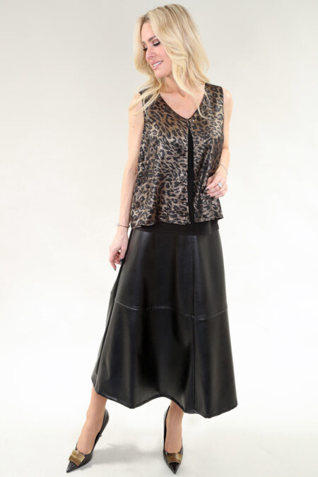 Sleeveless V-Neck Top in A/S Leopard Top Laminated Jersey
